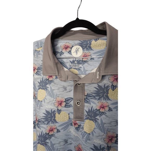 Toes On The Nose Stretch Polo Shirt Size XL Blue Hawaiian Floral Golf Performanc - Picture 4 of 5